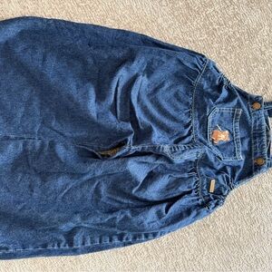 Vintage Dark Wash Denim Overalls with Embroidered Bear